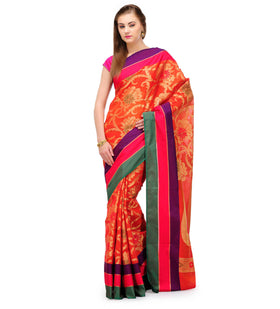 Rust Banarasi Chanderi Cotton Saree