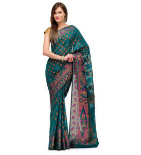 Teal Green Banarasi Chanderi Cotton Saree