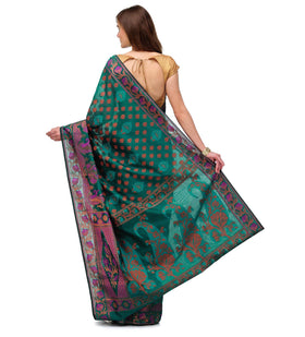 Teal Green Banarasi Chanderi Cotton Saree