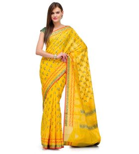 Yellow Banarasi Cotton Silk Saree