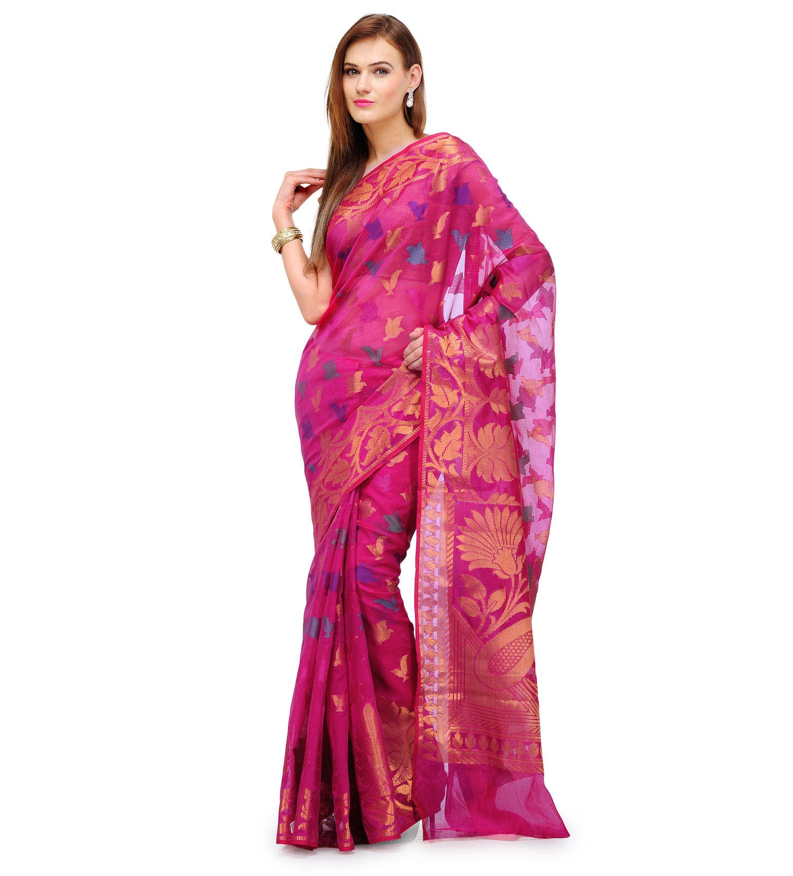 Magenta Banarasi Cotton Silk Saree