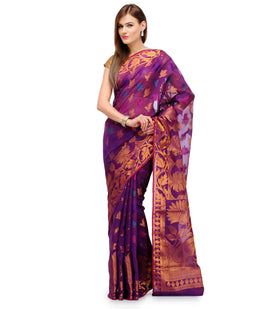 Violet Banarasi Cotton Silk Saree