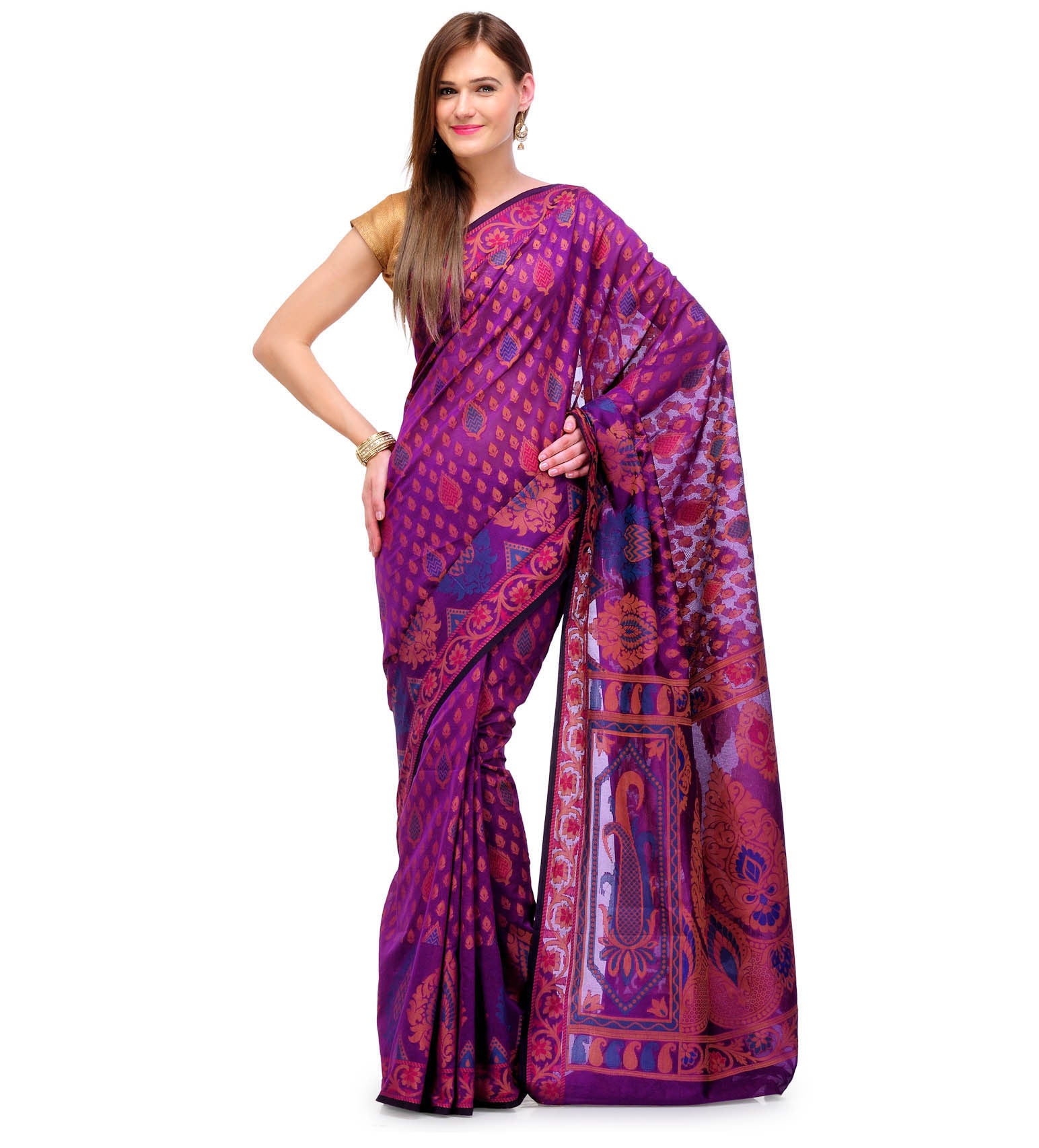 Violet Banarasi Chanderi Cotton Saree