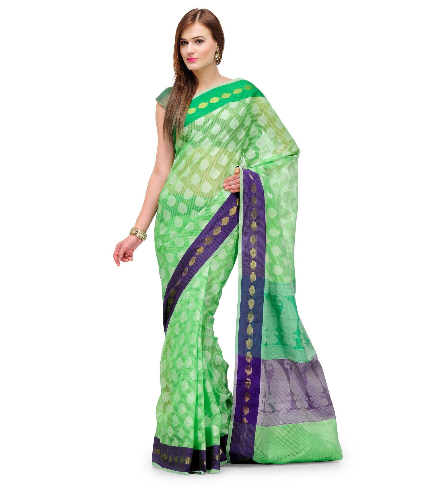 Green Cotton Blend Banarasi Saree