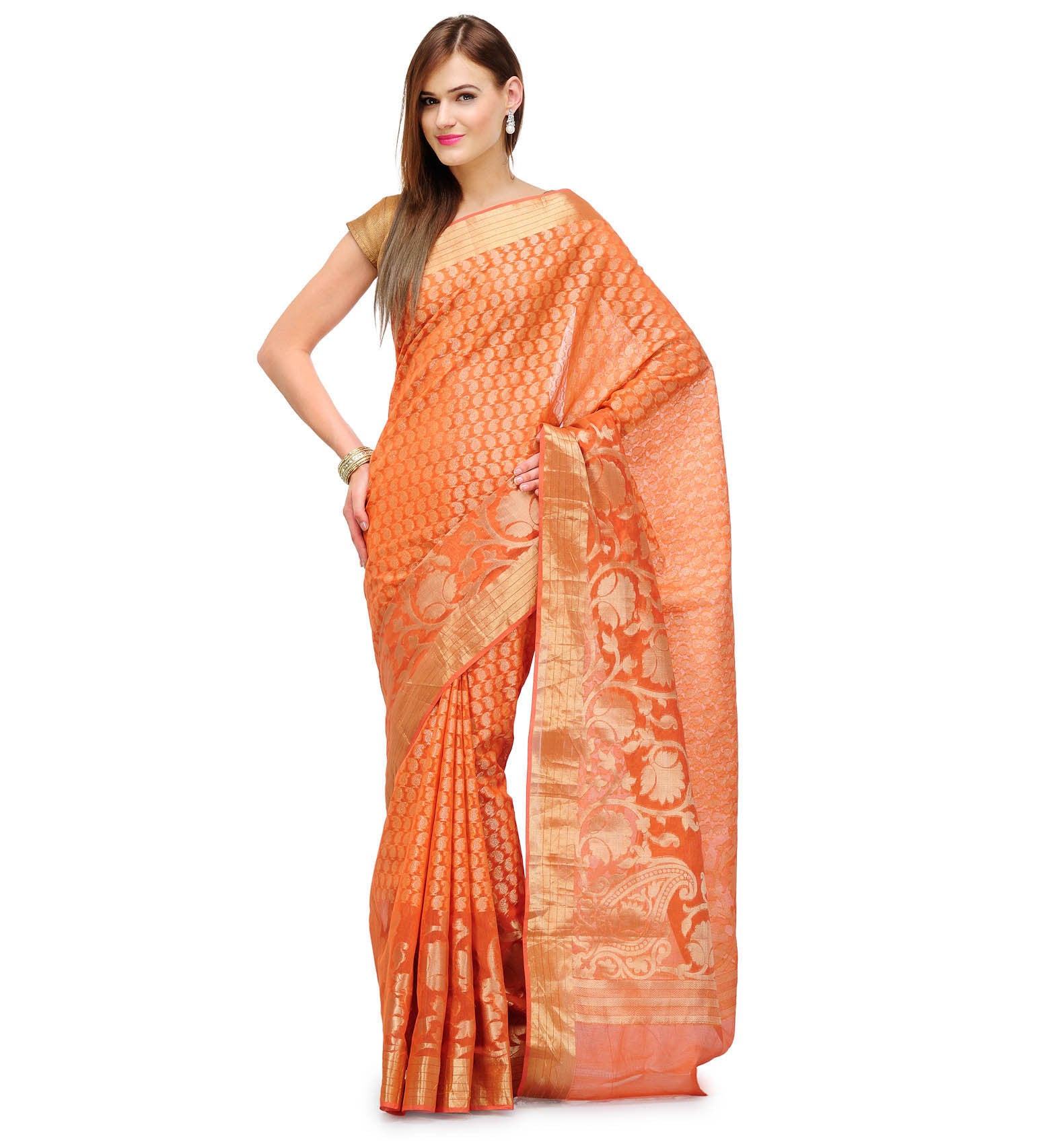 Orange Supernet Banarasi Saree