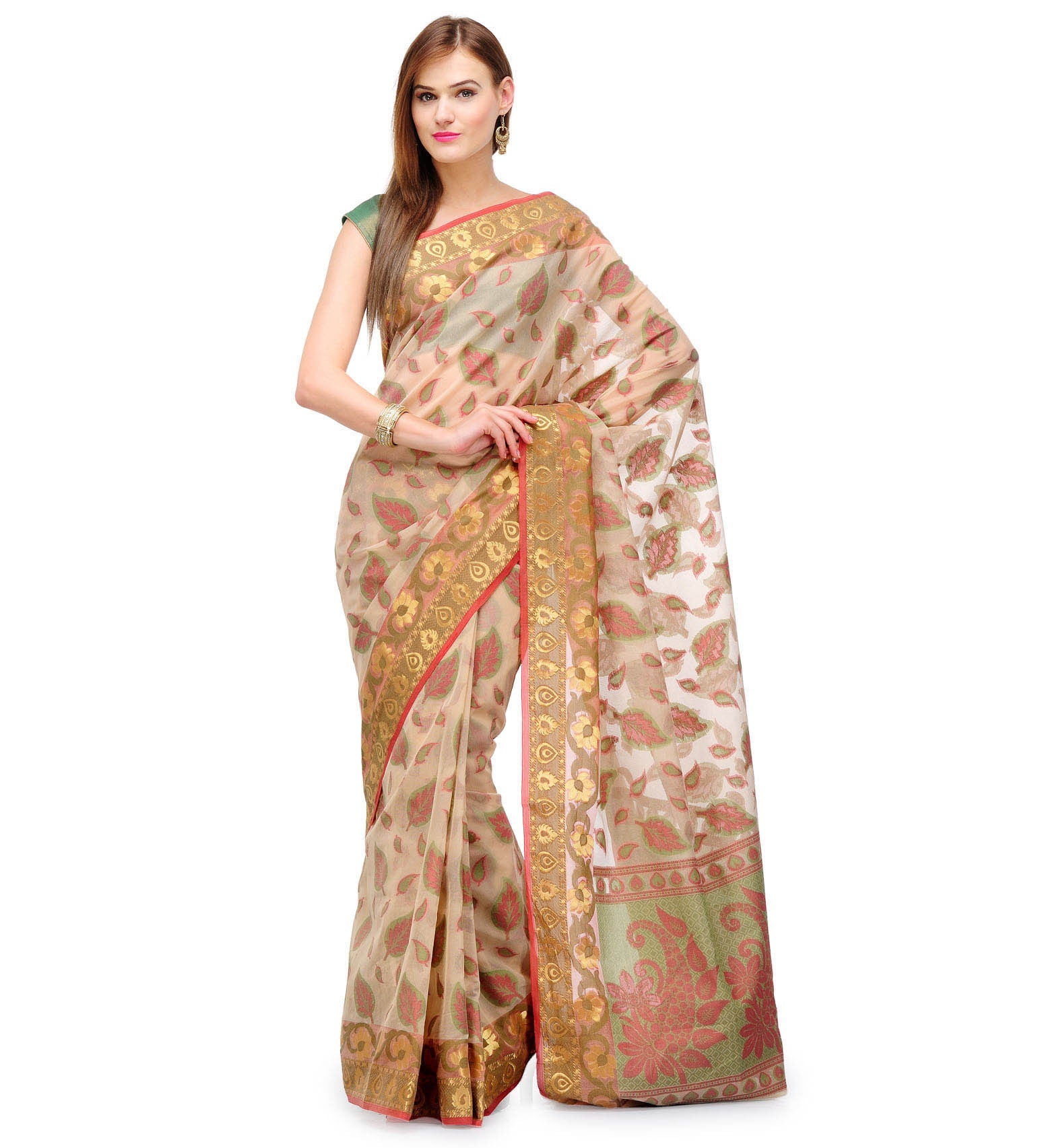 Beige Supernet Banarasi Saree