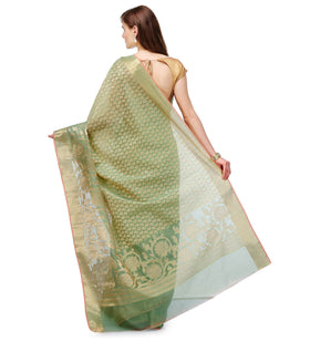 Pista Green Supernet Banarasi Saree