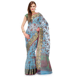 Turquoise Supernet Banarasi Saree