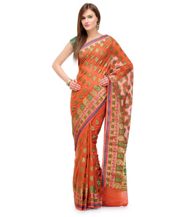 Peach Supernet Banarasi Saree