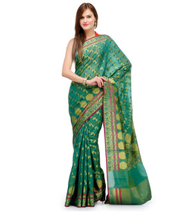 Emerald Green Banarasi Cotton Silk Saree