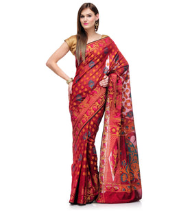 Maroon Banarasi Chanderi Cotton Saree