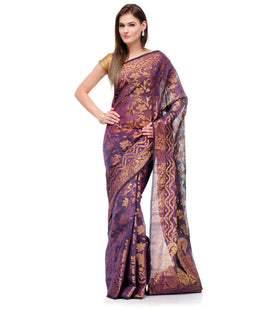 Violet Banarasi Cotton Silk Saree