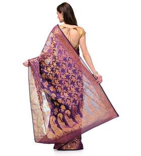 Violet Banarasi Cotton Silk Saree