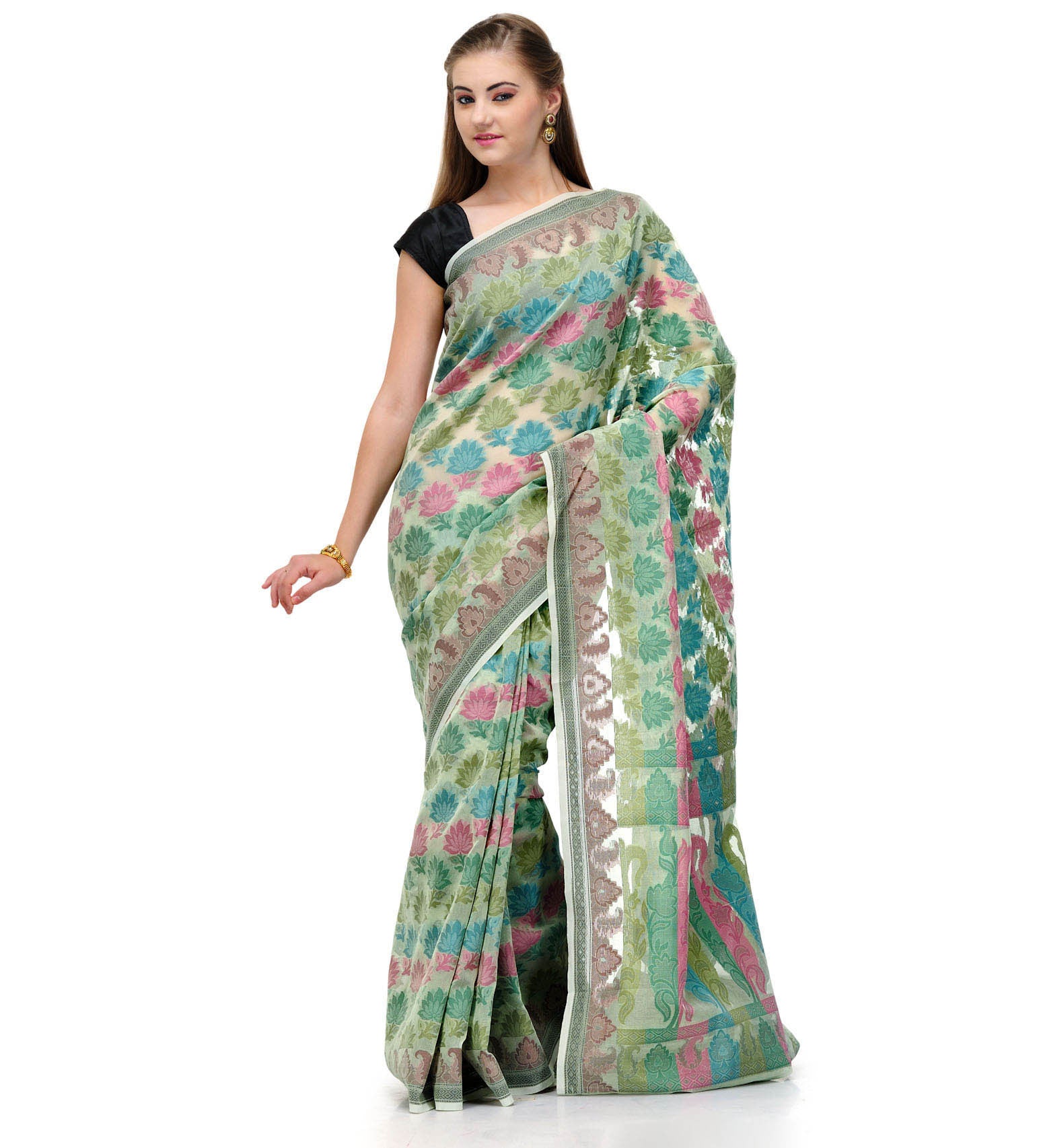 Pista Green Supernet Banarasi Saree