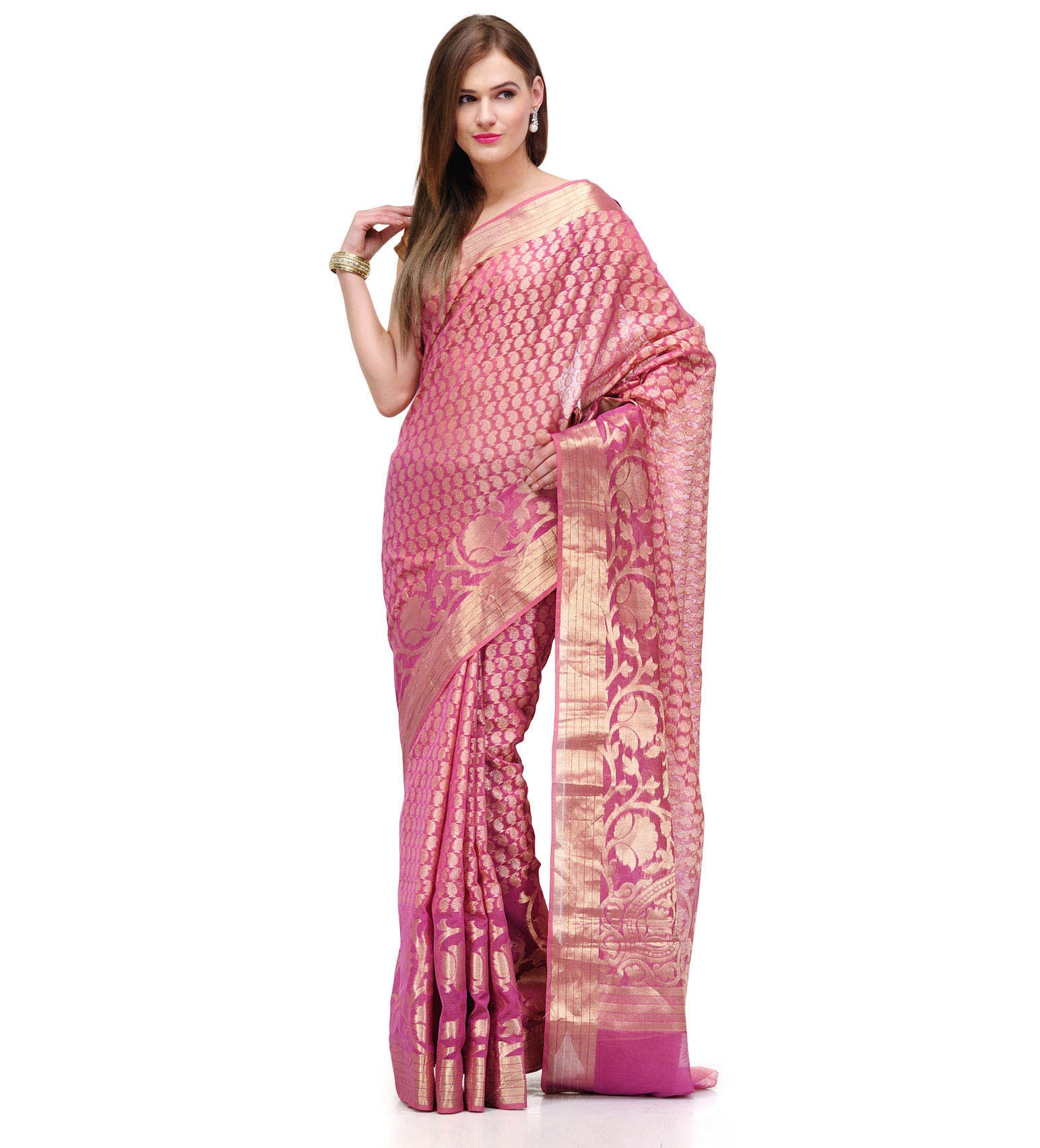 Pink Supernet Banarasi Saree