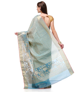 Sky Blue Supernet Banarasi Saree