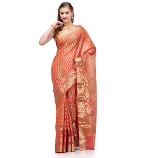 Salmon Supernet Banarasi Saree