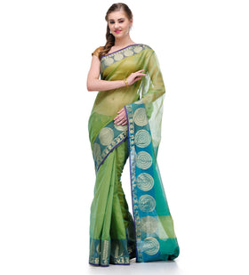 Green Supernet Banarasi Saree