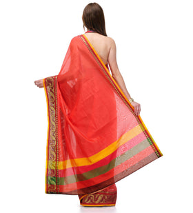 Red Banarasi Chanderi Cotton Saree