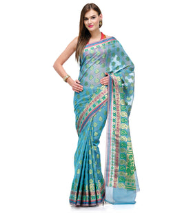 Sky Blue Supernet Banarasi Saree