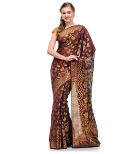 Wine Banarasi Cotton Silk Saree