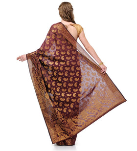 Wine Banarasi Cotton Silk Saree