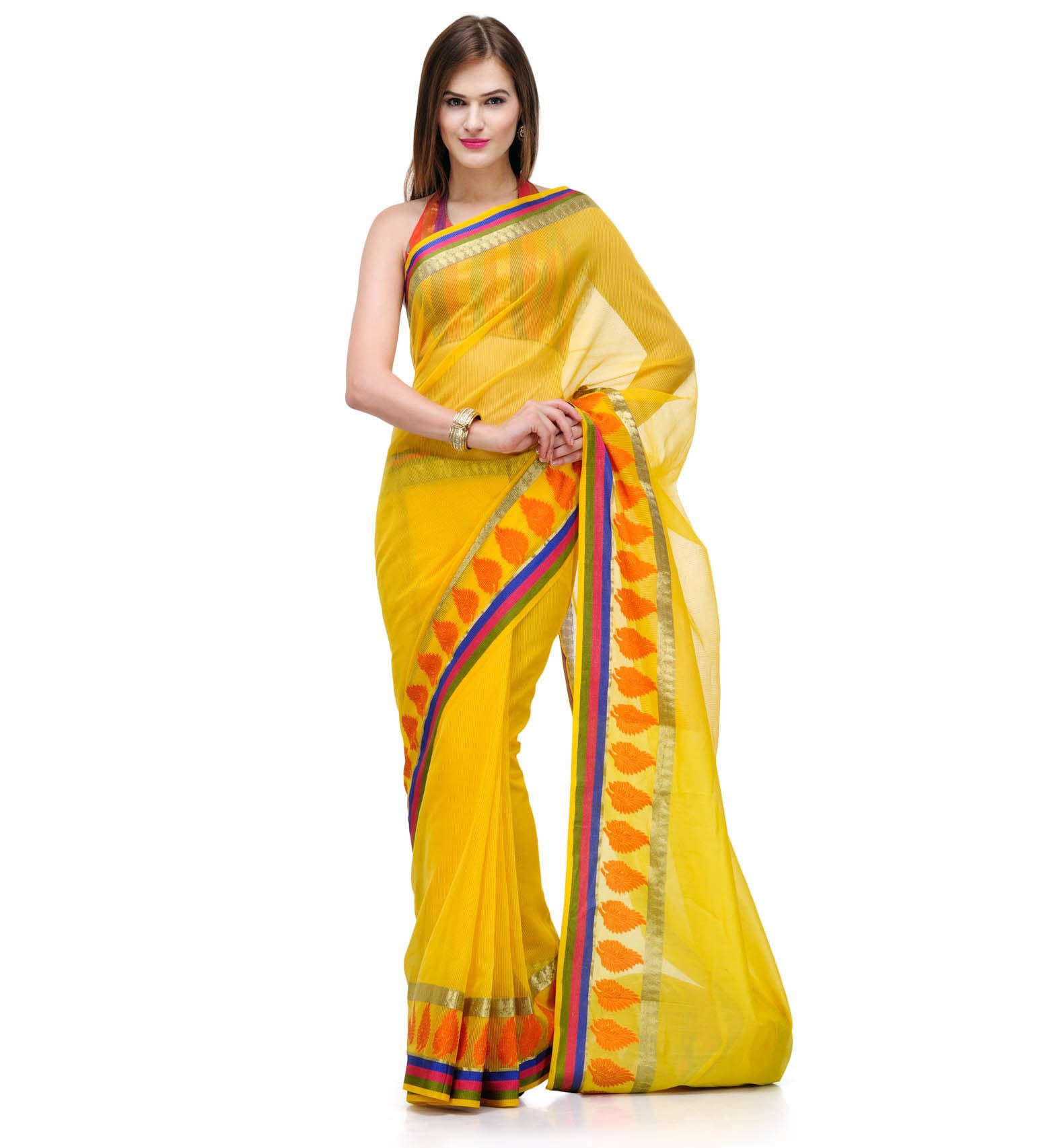 Yellow Moonga Cotton Banarasi Saree