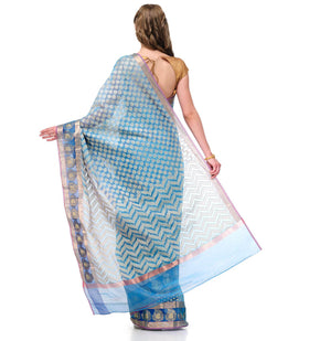 Sky Blue Supernet Banarasi Saree