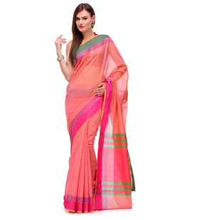 Peach Banarasi Cotton Chanderi Saree