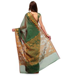 Green Banarasi Cotton Silk Saree