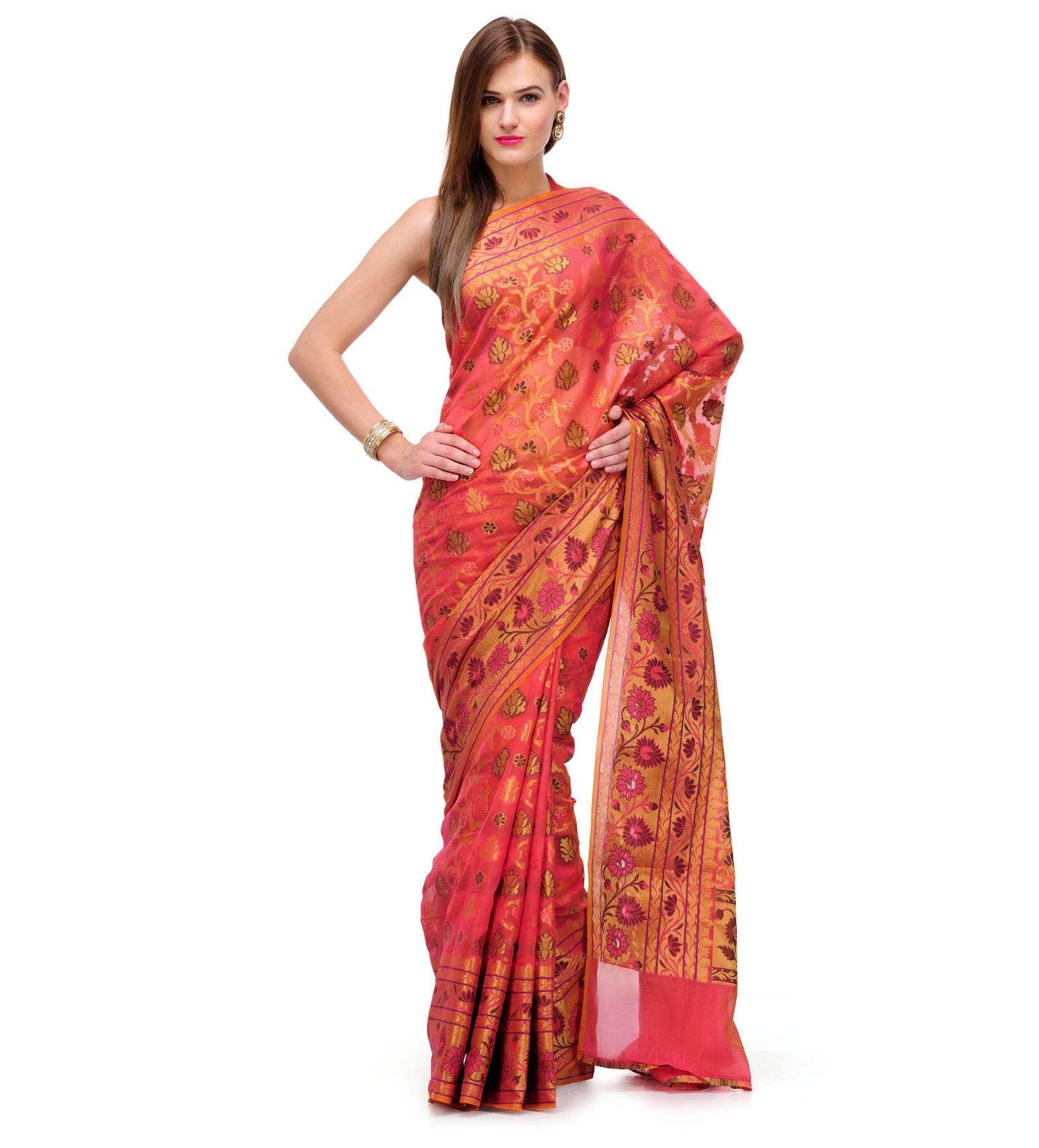 Pink Banarasi Cotton Silk Saree