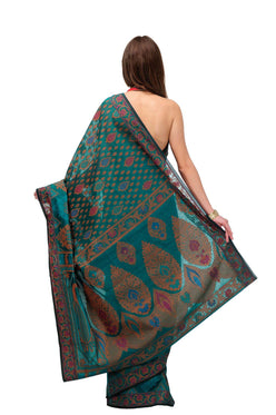 Teal Green Banarasi Chanderi Cotton Saree