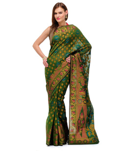 Green Banarasi Chanderi Cotton Saree