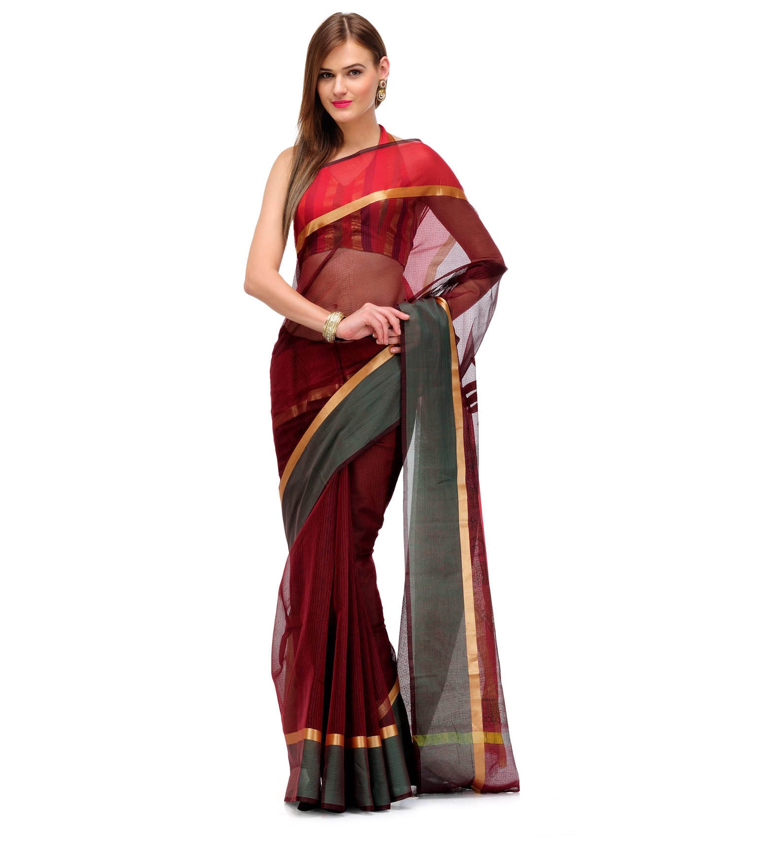 Maroon Banarasi Kota Cotton Saree