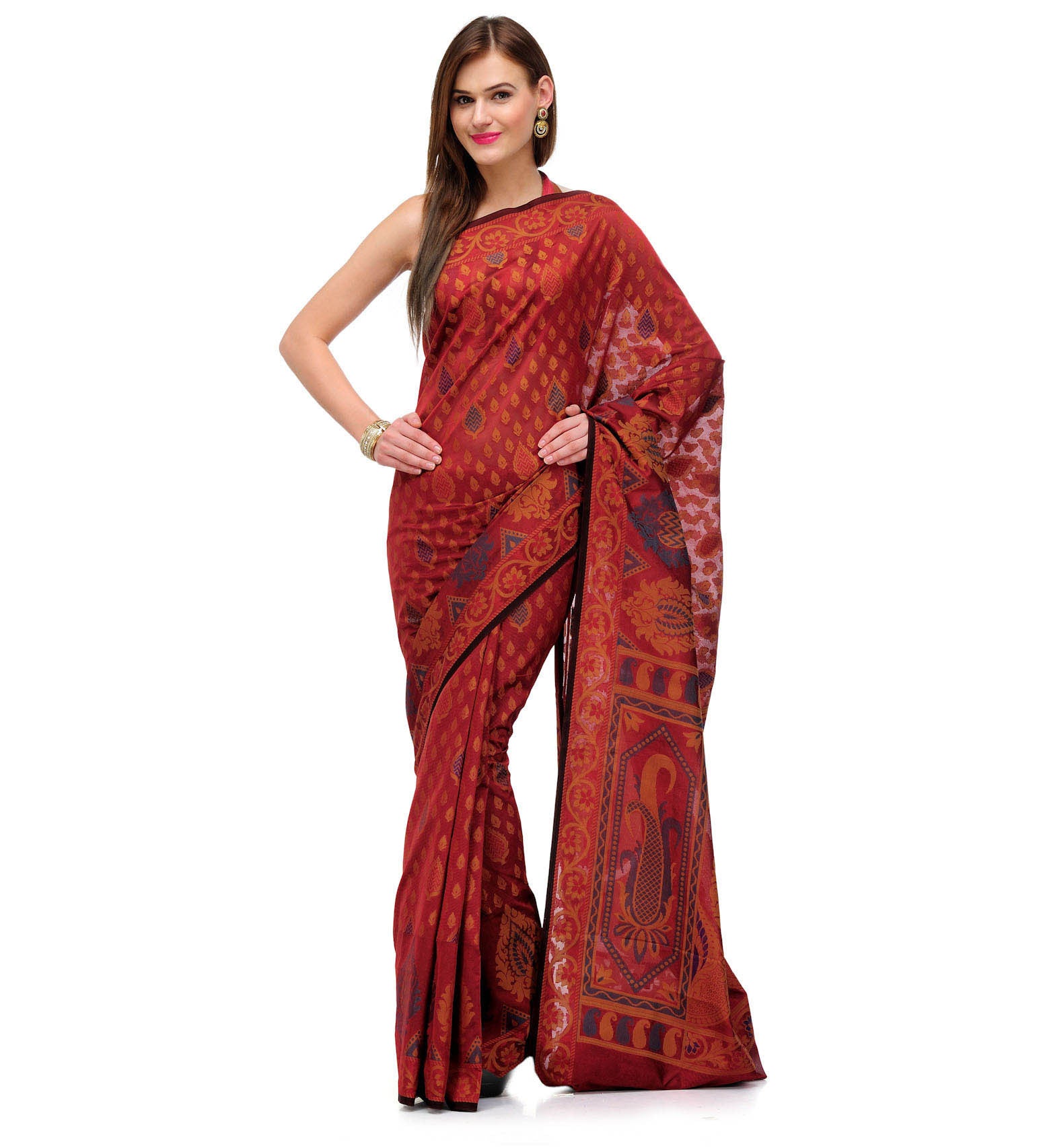 Maroon Banarasi Chanderi Cotton Saree