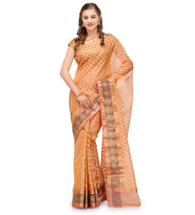 Peach Supernet Banarasi Saree