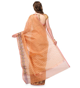 Peach Supernet Banarasi Saree