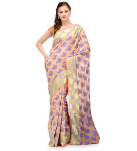 Peach Chanderi Cotton Banarasi Saree