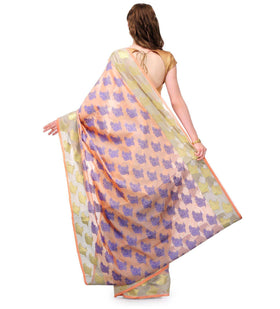 Peach Chanderi Cotton Banarasi Saree