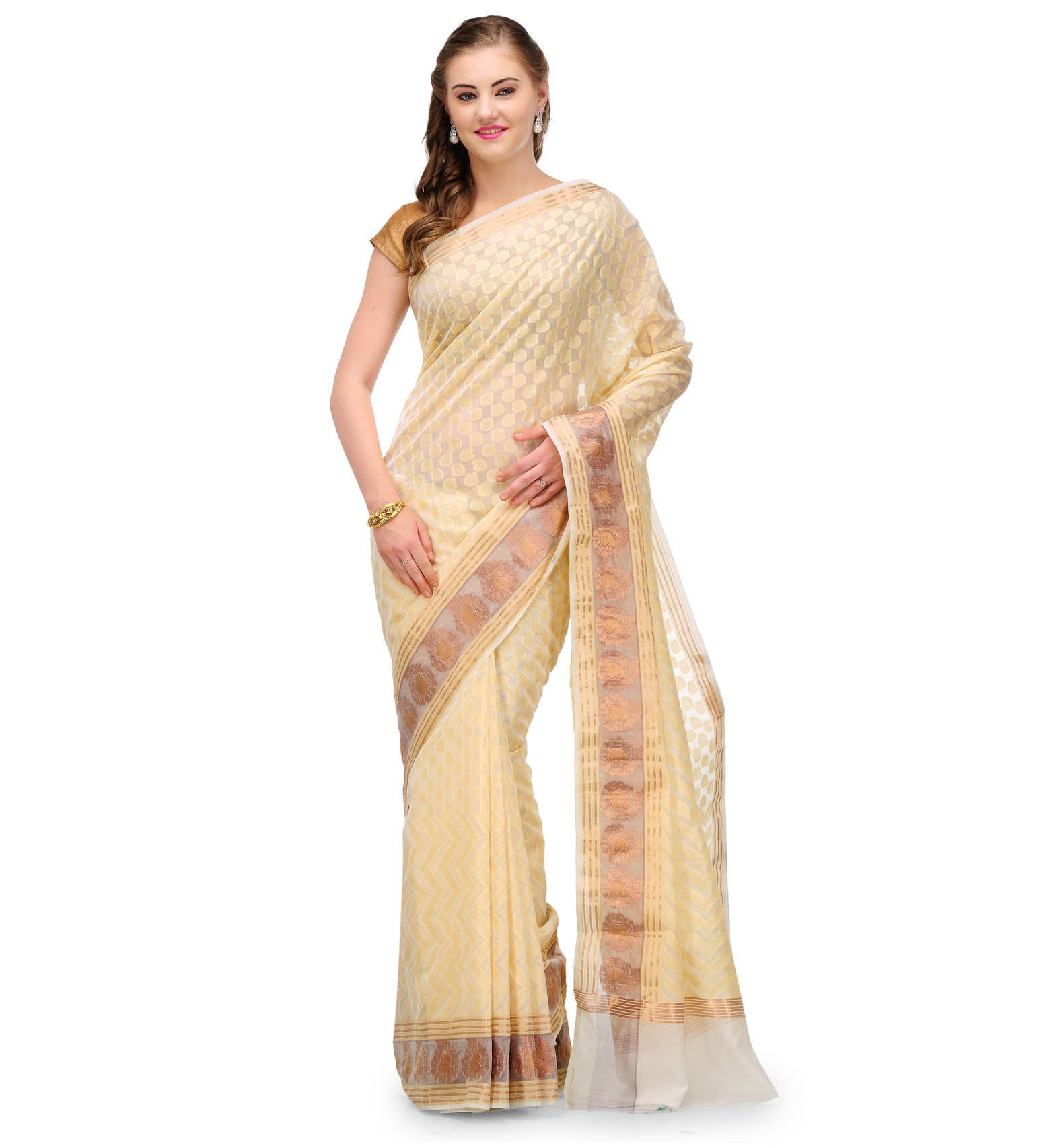 Off White Supernet Banarasi Saree