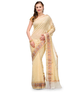 Off White Supernet Banarasi Saree