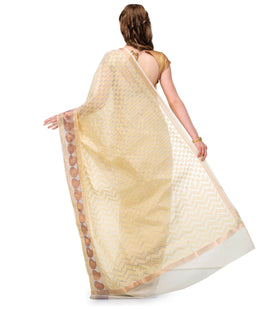 Off White Supernet Banarasi Saree