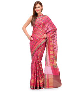 Magenta Banarasi Cotton Silk Saree