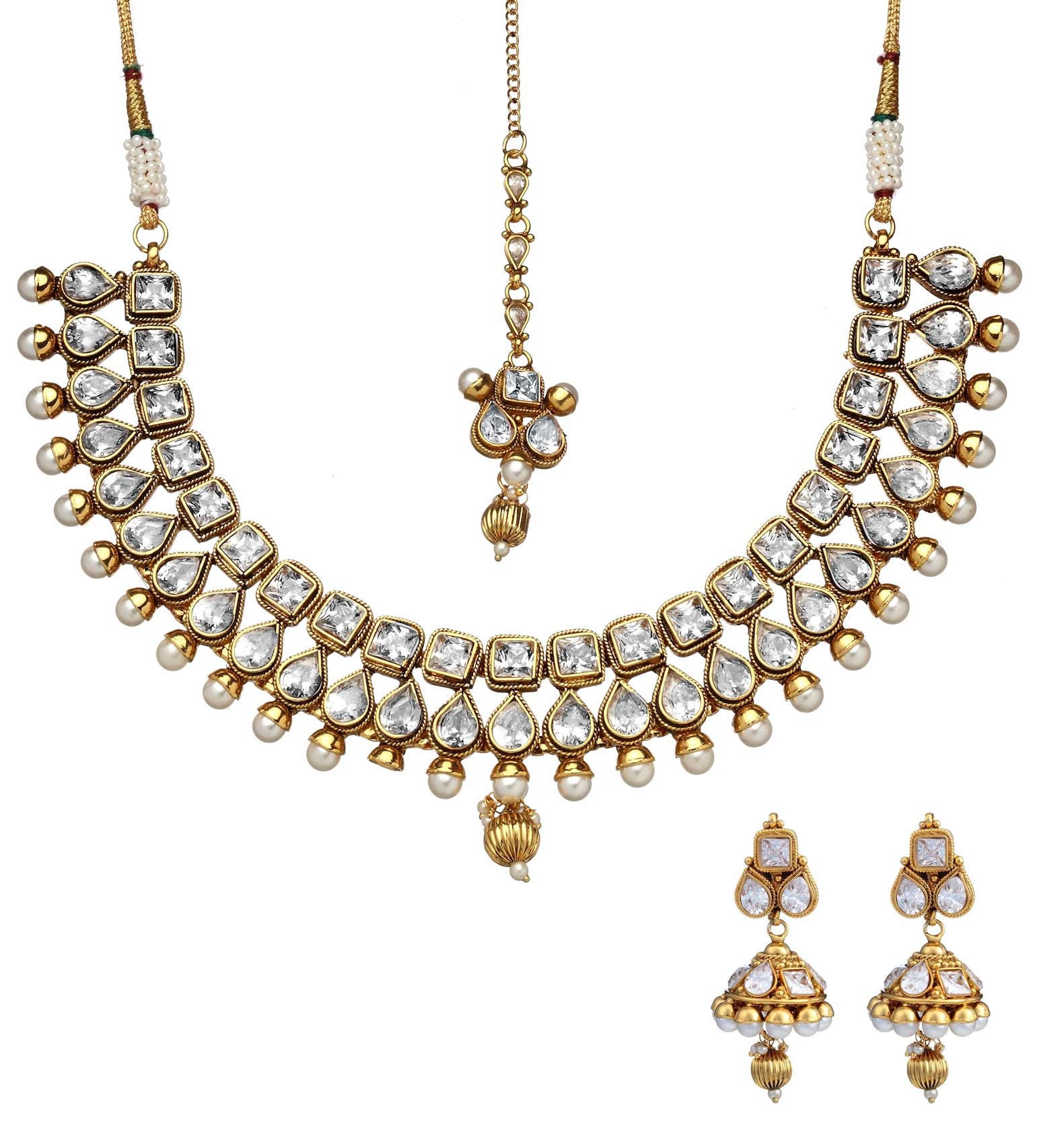 White Stone Studded Collar Necklace Set