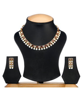 White & Purple Stone Studded Necklace Set