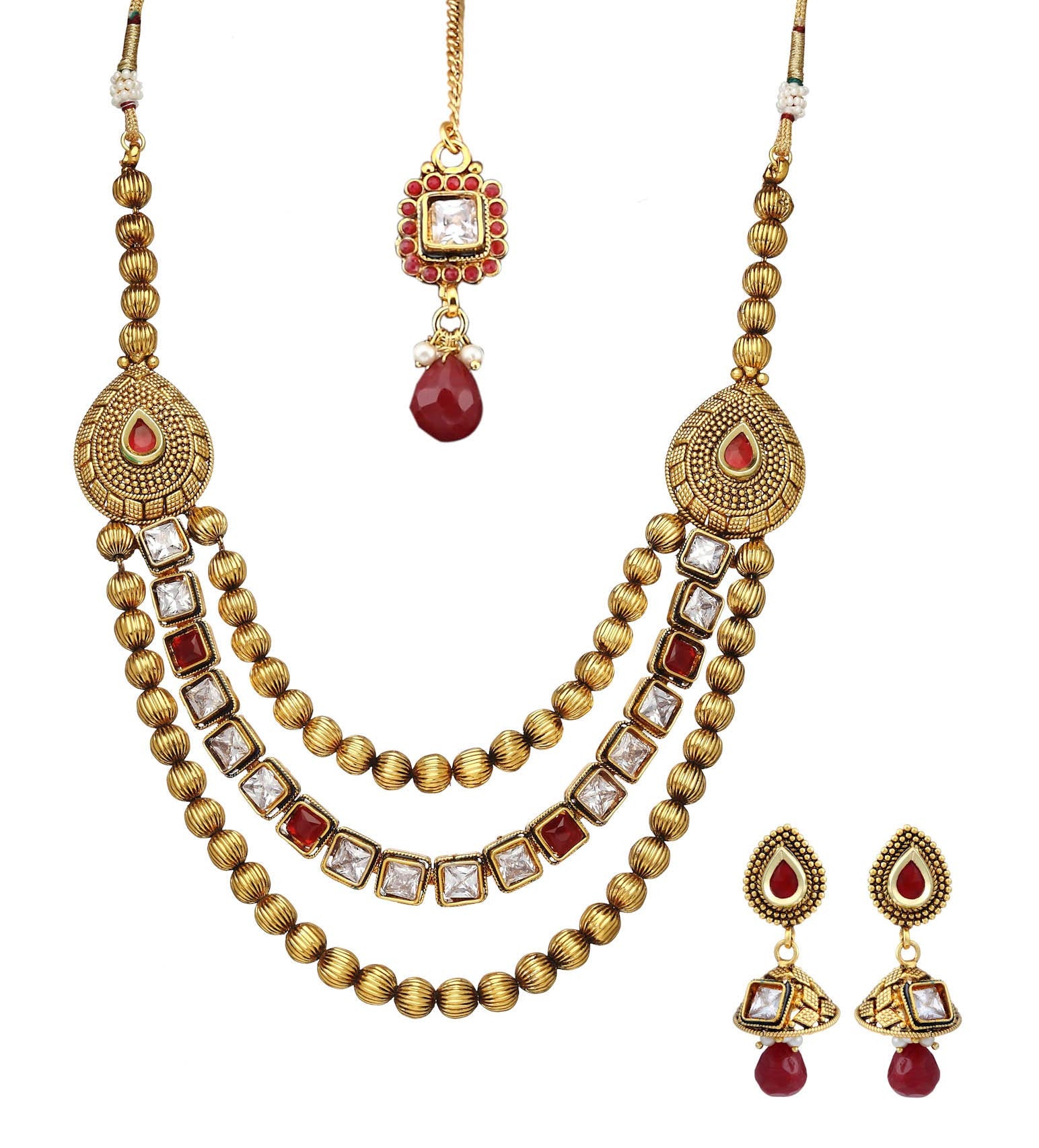 Antique Gold Toned Bandhai Necklace Set