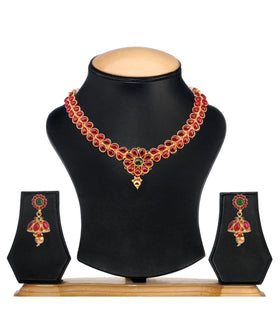 Maroon Stone Studded Fancy Necklace Set