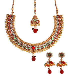 Gold Toned Stone Studded Designer Necklace Set