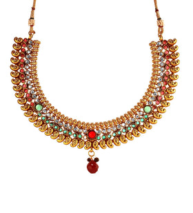 Gold Toned Stone Studded Designer Necklace Set