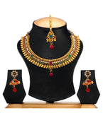 Gold Toned Stone Studded Designer Necklace Set